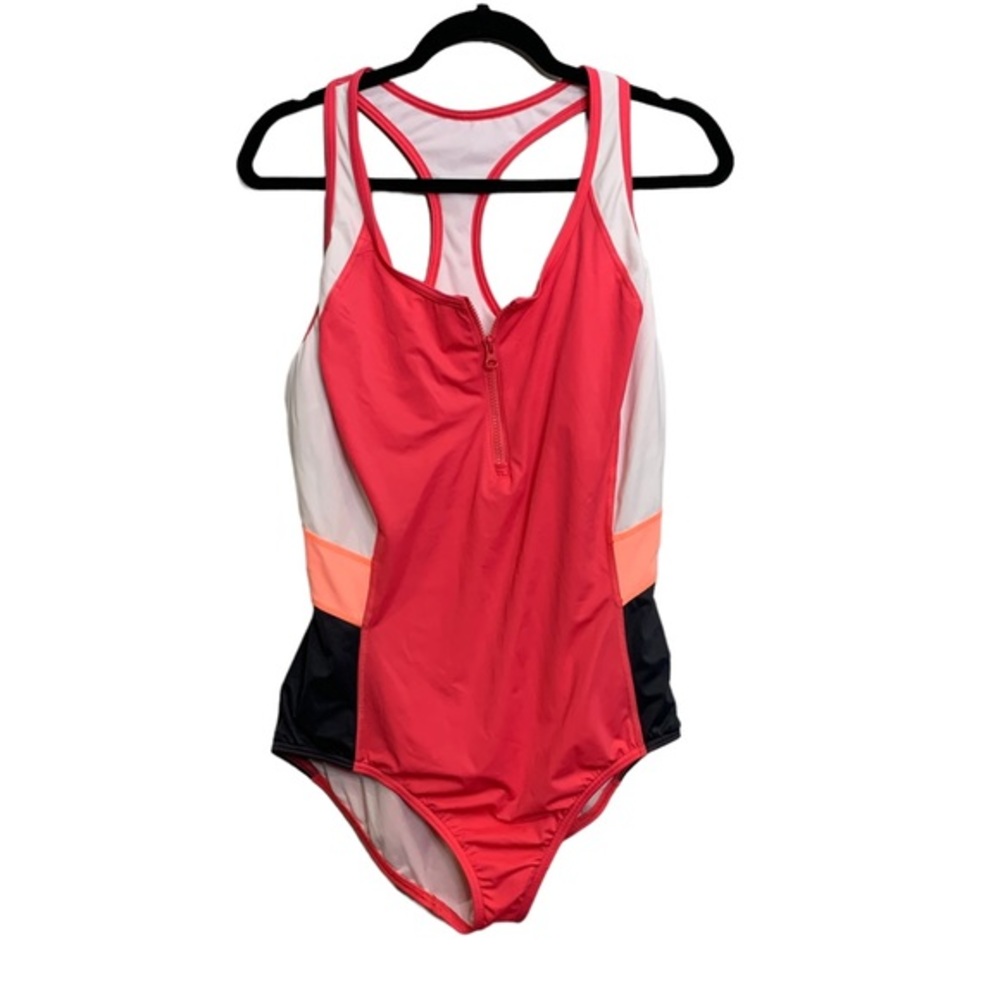 Lands End Women’s Pink White Charcoal Gray Zip Size‎ 16